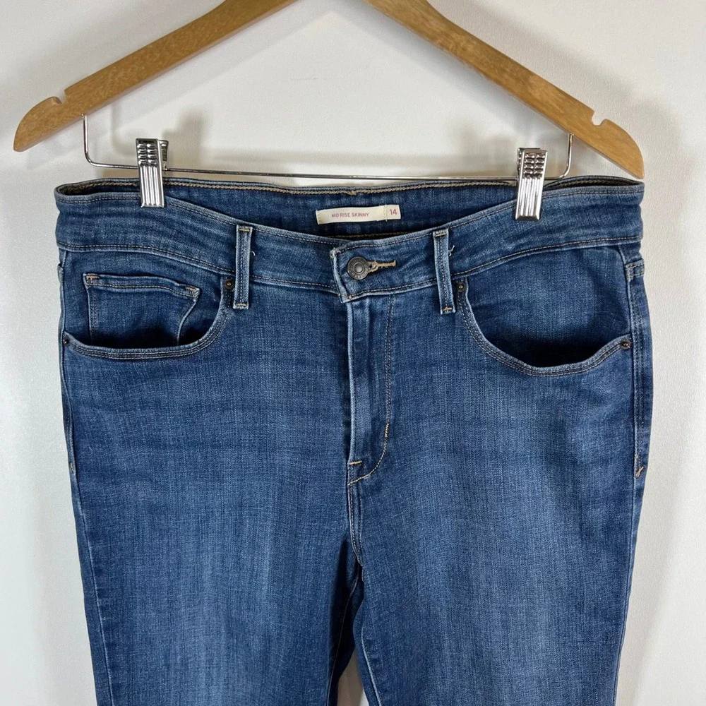 Levis Mid Rise Skinny Jeans‎ Womens 14 Dark Wash Blue Stretch Denim Pants